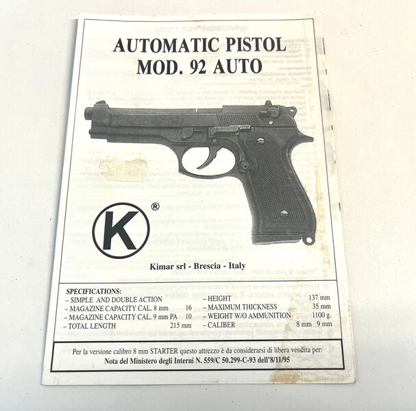 Kimar Mod. 92 Auto Bedienanweisung - Original