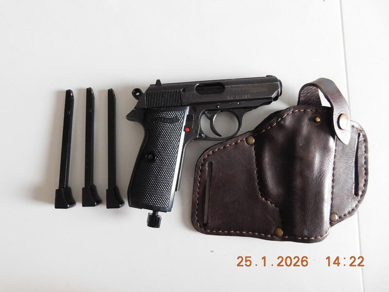 Walther PPK/S (J.Bond Zubehör) 4,5mm/.177 BB CO2 Trainningpistole inkl. 3 Magazinen + Lederholster