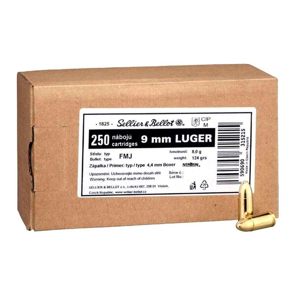2000 Schuss - 9mm Luger 8,0g/124gr - Sellier&Bellot Schüttpackungen (8x250 Schuss)