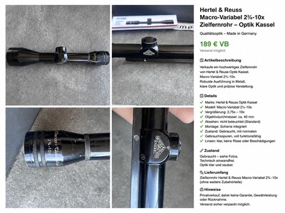 Hertel & Reuss Optik Kassel Macro-Variabel 2¾–10x Zielfernrohr