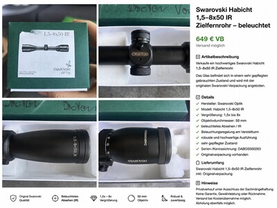 Swarovski Habicht 1,5–8x50 IR Zielfernrohr – beleuchtet – mit Originalbox