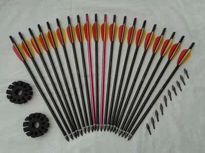 Set MK Armbrustpfeile 14" Aluminium, 20 Stück + Zubehör, neuwertig/ungeschossen