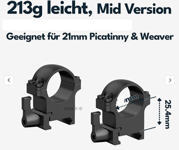 Vector Optics Hebel Stahl-Schnellmontage für 25,4 Tubus, Picatinny/Weaver BH 12,7 mm
