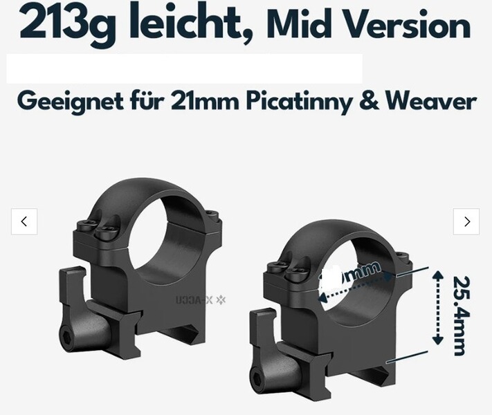 Vector Optics Hebel Stahl-Schnellmontage für 25,4 Tubus, Picatinny/Weaver BH 12,7 mm