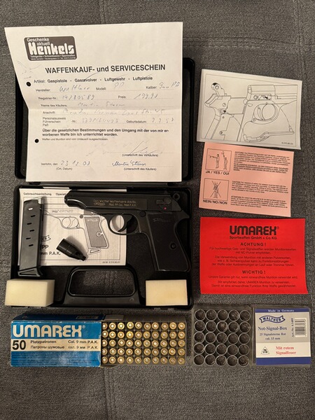 Schreckschusspistole Walther PP (9mm P.A.K.) – Ultimate Sammler-Komplettset mit Koffer, Beleg, etc.