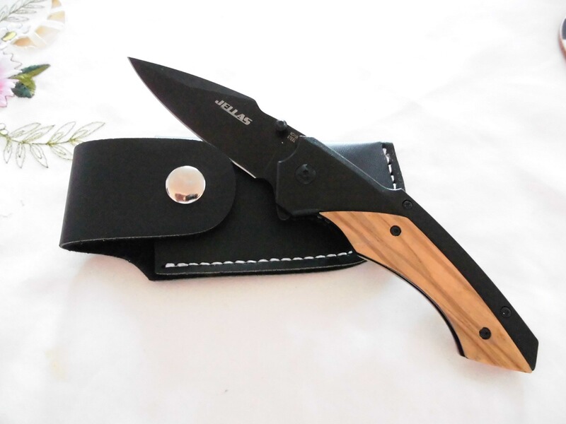 JELLAS Especially For U-Klappmesser Olivenholz-Liner-Look Outdoormesser Jagdmesser Gürtelmesser