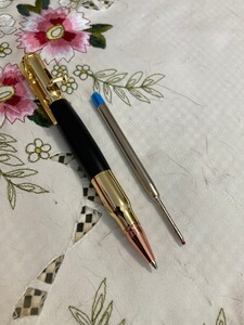 Luxus Kugelschreiber in Patronenform BLACK-PALISANDER + GOLD Großraummine Neu