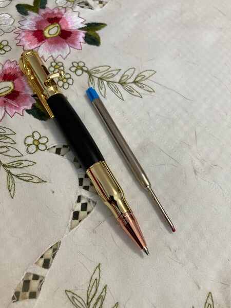 Luxus Kugelschreiber in Patronenform BLACK-PALISANDER + GOLD Großraummine Neu
