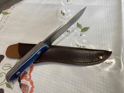 Modernes Allzweckmesser-laminierter blauer Holzgriff-Leder Messeretui Neu