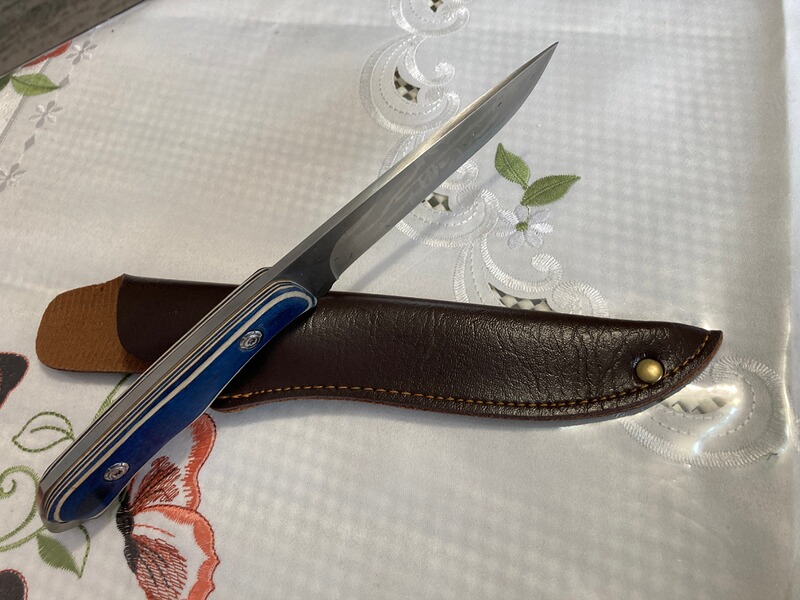 Modernes Allzweckmesser-laminierter blauer Holzgriff-Leder Messeretui Neu