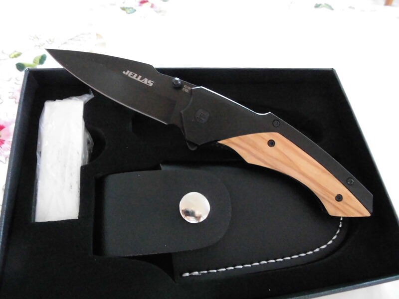 JELLAS Especially For U-Klappmesser Olivenholz-Liner-Look Outdoormesser Jagdmesser Gürtelmesser