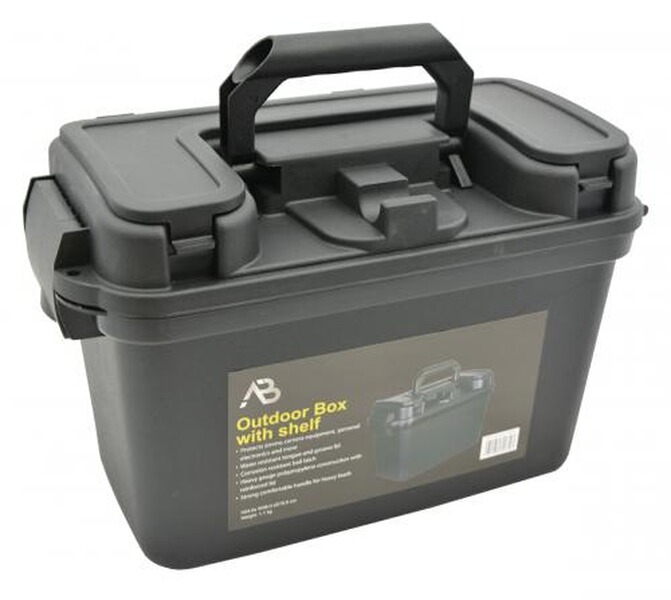 Box / Munitionskiste m. Innenboden - 38 x 19 x 24cm, Black - wasserdicht + verschließbar, schlagfest