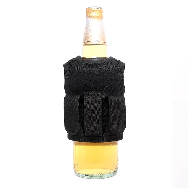 Mini Tactical Schutzweste mit Fronttaschen für Bierflasche / Wein / Thermosflasche - Schwarz