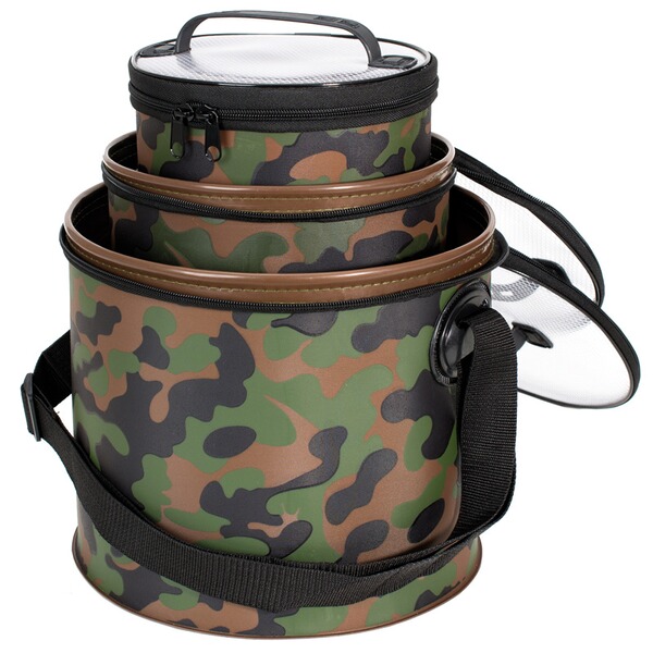 Trendex® Tasche / Eimer / Stacker - 3er Set "Rund" 4 + 7,5 + 16 Liter - wasserdicht - Camouflage