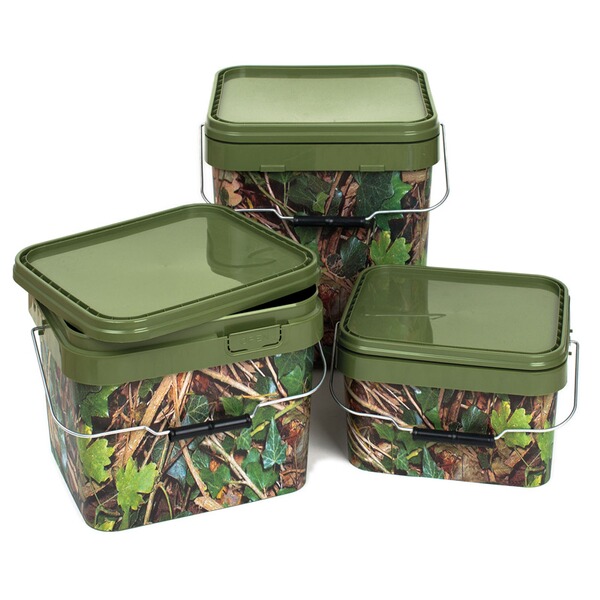 Futtereimer mit Deckel - Rechteck - 17 Liter - Camouflage (Motiv Waldboden)