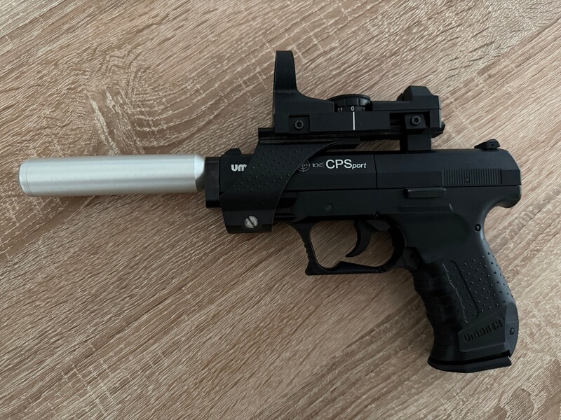 CO2 Pistole Umarex CPS mit Rotpunktvisier und Schalldämpfer