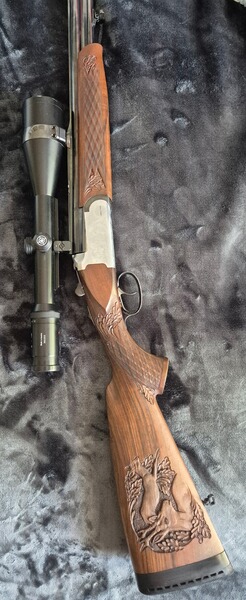 Einzelstück: Bockbücksflinte Zoli mit geschnitztem Schaft 308Win / 16/70 mit Carl Zeiss ZF 3-12x56