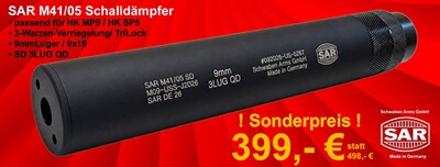 SAR M41-05 Schalldämpfer für HK MP5 / HK SP5 9mmLuger SD 3LUG QD 3-Warzen-Verriegelung / TriLock