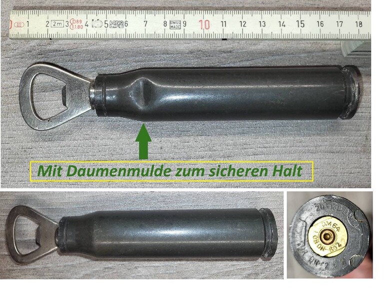 Patronen Flaschenöffner Kapselheber aus einer Original 20 mm Patronenhülse der BW Nato