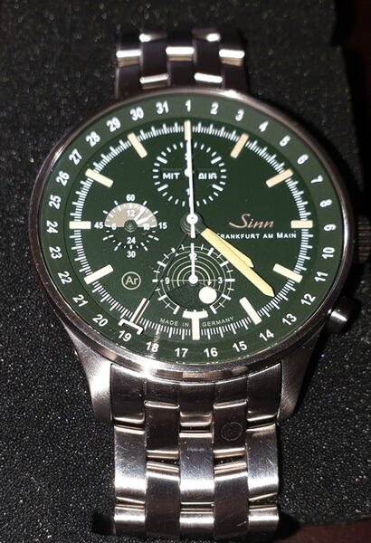 Sinn Jagduhr 3006 = Chronograph mit Orig. Massivmetallarmband + Papiere + OVP