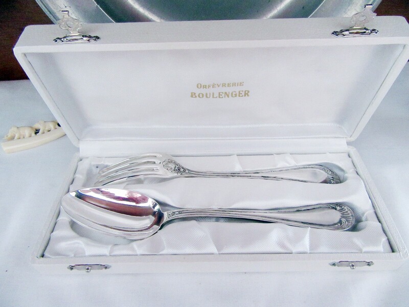 Silber Gabel Löffel Set Boulenger Antik Paris Muschel Art Deco