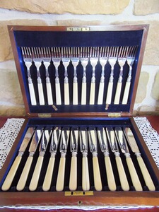 Silber Jugendstil Fischbesteck 12 Personen Schatulle 1910 England
