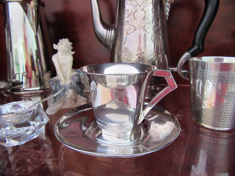 Christofle Art Deco Designer Tasse Kakao Espresso Mokka Chevrons