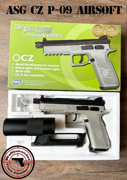 ASG CZ P-09 Urban Grey mit jeweils Magazin für Gas & Co2 mit Schalldämpfer