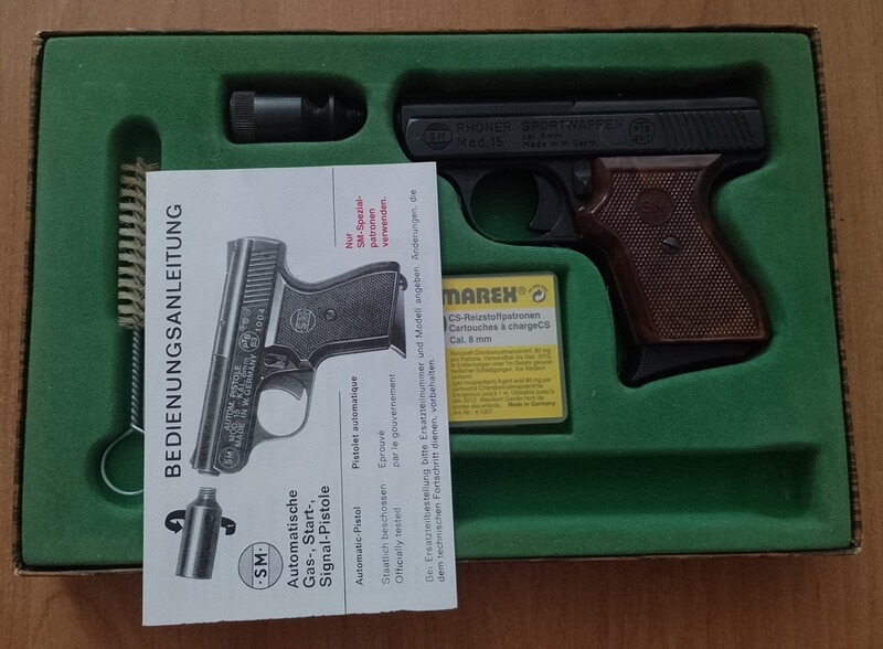 Alte Rhöner SM 15 Kal. 8 mm Knall im PTB 83/2 mit Verpackung!