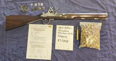 Steinschloss Tromblon Blunderbus mit Stahllauf cal.12 - deutscher Beschuss - Vorderlader mit Zubehör