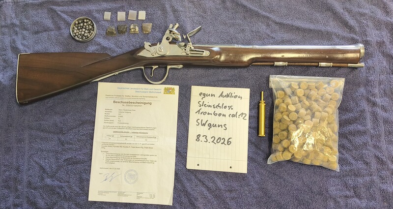 Steinschloss Tromblon Blunderbus mit Stahllauf cal.12 - deutscher Beschuss - Vorderlader mit Zubehör