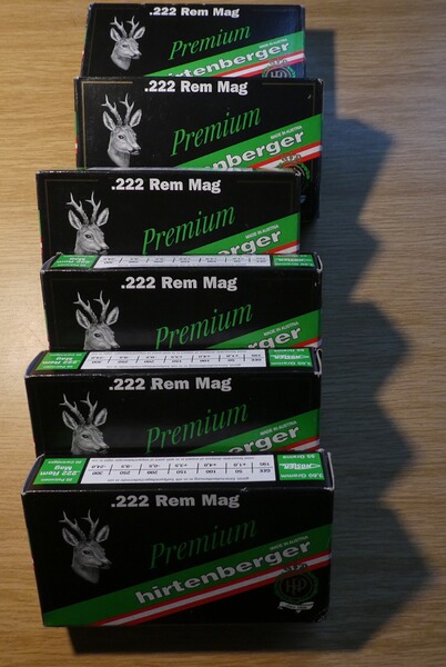 119 Original . 222 Remington Magnum Hirtenberger Patronen 3,6 gr. Nosler Geschoß