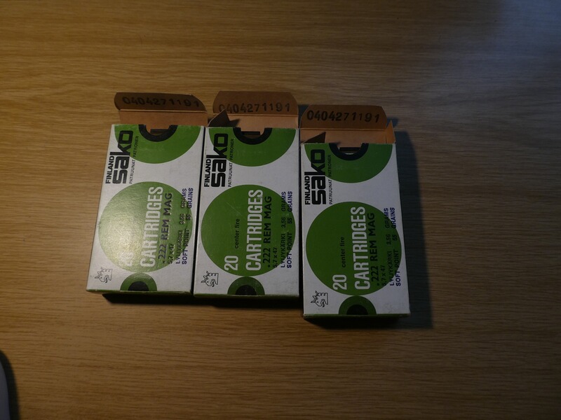 3 Päckchen original 222 Remington Magnum Softpoint 60 Patronen 3,56 gr. 55 Grains
