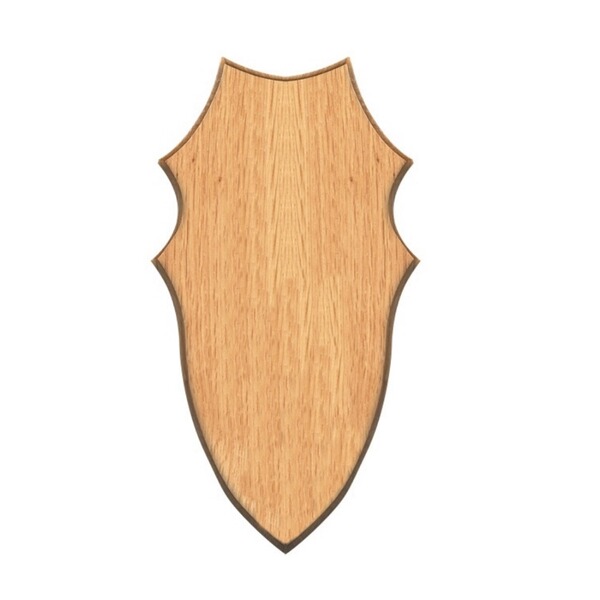 Trophäenschild Bock, Eiche hell, massiv. Mit Kiefereinlage. Größe 20,5x12cm.