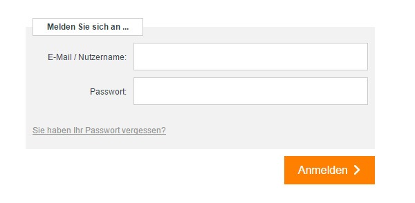 Screenshot der Anmeldung