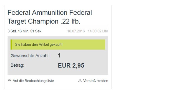 Screenshot Artikel gekauft