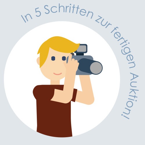 Bild mit der Schrift in fünf Schritten zur fertigen Auktion