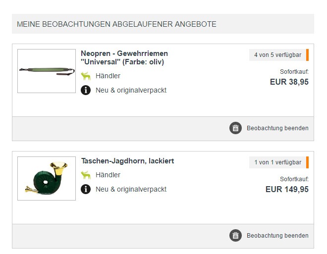 Screenshot der abgelaufenen Angebote
