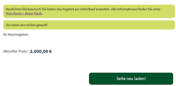 Screenshot Artikel gekauft