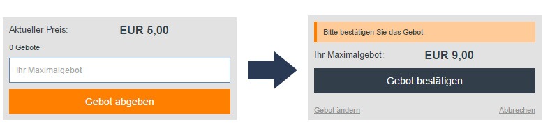 Screenshot von einer Gebotsbestaetigung