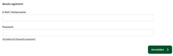 Screenshot der Anmeldung