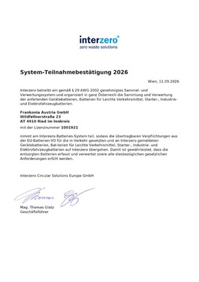 interzero System-Teilnahmebestätigung