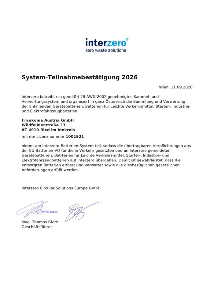 interzero System-Teilnahmebestätigung