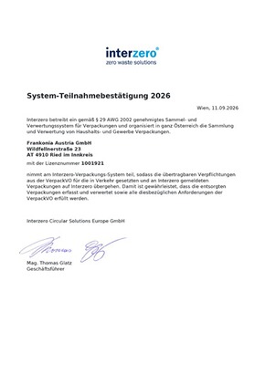 interzero System-Teilnahmebestätigung