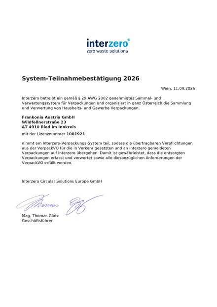 interzero System-Teilnahmebestätigung